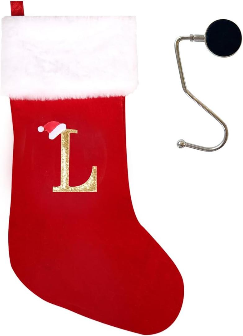 20 Inches Monogrammed Christmas Stockings with Letters,Super Soft Christmas Stockings Large Monogram Stockings Red Letter Stockings for Christmas Holiday Xmas Gift