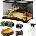12"x8"x6" Mini Reptile Glass Terrarium Tank Kit (7 Pcs) Full View Hermit Crab Tank, Habitat Enclosure with Feeding Slot & Lock for Lizard, Bearded Dragon, Gecko, Frogs, Snake, Amphibians & Small Pets