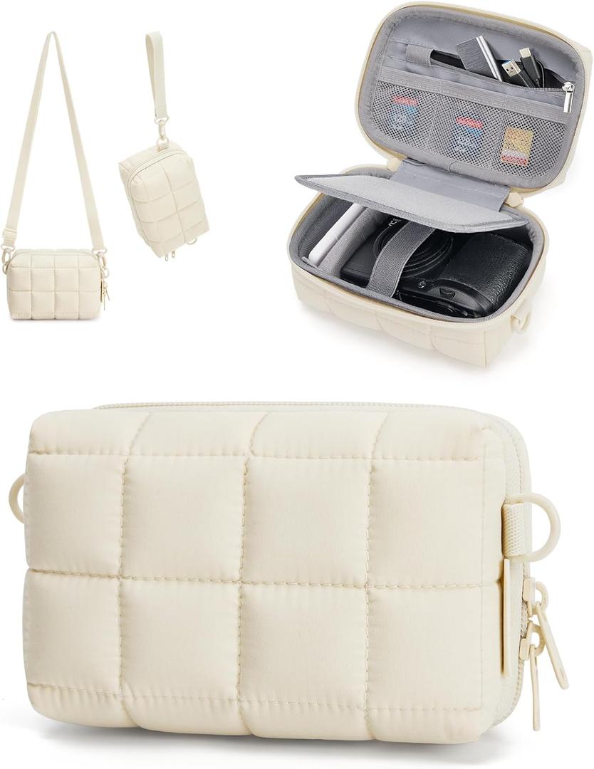 BAGSMART Digital Camera Case, Protective Puffy Camera Case with 2 Carrying Ways, Lightweight & Waterproof Small Camera Bag for Canon PowerShot G7X Mark II/III/Sony DSCW800/DSCW830 - Beige