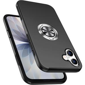 Shockproof Case for iPhone 17 6.3 inch, [Embedded Finger Ring] Military Grade Phone Case Cover with Reinforced Metal Stand Kickstand [Support Magnetic Car Holder] for iPhone 17, Black