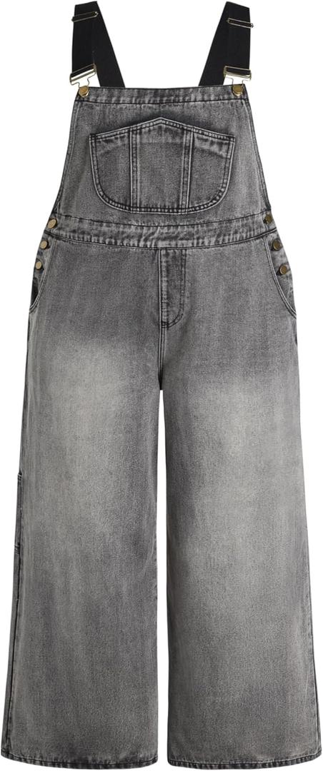 CIDER Womens Plus Size Denim Overall Bib Wide Leg Adjustable Strap Jean Jumpsuits with Pockets (Gray), 3XL