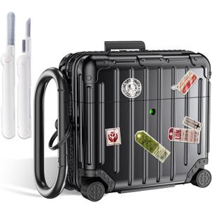 KOREDA Compatible with AirPods 4 Case Cover, Funny Suitcase Design Case for Airpods 4th Generation 2024, Cute Fashion Protective Hard Case with Cleaner Kit & Keychain (Black)