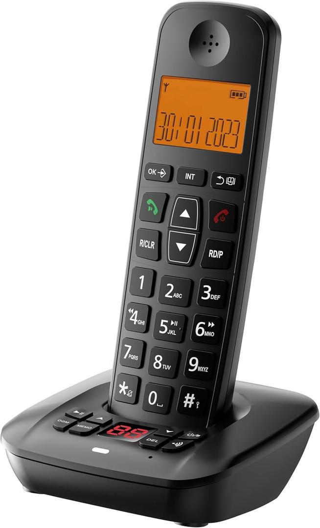 D1007TAM DECT Cordless Phone with Answering Machine, Caller id/Call Waiting, Backlit Display, Big Button Keypad, Single Handset Expandable to 5 handsets