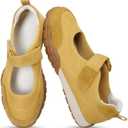 COOLLULU Mary Jane Shoes Sneakers for Women Fashion Ballet Sneakers Wide Toe Box with Non Slip Sneakerinas Retro Tennis Lightweight Flats Footwear for Daily Walking Causal Dressy (10, Yellow)