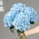 BLEUM CADE 4 Pcs Blue Hydrangea Artificial Flowers with Realistic Stems, 18In Large Fake Blue Flowers, Faux Flower for Home Party Decor Outdoor Wedding Bouquets Table Centerpieces Decoration