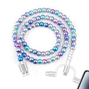 USB C Cable Beaded Charger Cord 3 in 1 [MFi Certified] 3.3FT Fast Charger Cord Cute Pearl USB C Charging Cable for iPhone Charger Cord Multi Charging Cable for iPhone 17 16 15 14 13 12 11, for Samsung