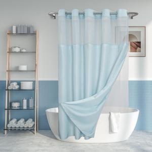 No Hook Slub Textured Shower Curtain with Snap-in PEVA Liner Set - 71" x 74"(72"), Hotel Style with See Through Top Window, Machine Washable & Water Repellent, Blue, 71x74