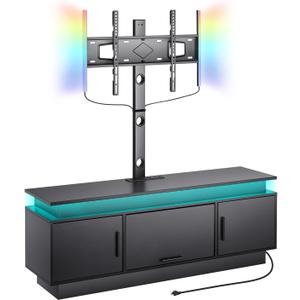 VEVOR 60" TV Stand with Mount for up to 75 in TVs, Entertainment Center with Power Outlet & LED Lights, Height Adjustable TV Console with Mount with 3 Tiers Storage Cabinets for Bedroom, Living Room (Black)