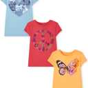 The Children's Place Girls Unicorns,Butterfly Short Sleeve Graphic T-Shirts,3 Pack, Small