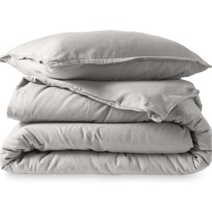 Bare Home Flannel Duvet Cover Set - Extra Long - 100% Cotton, Velvety Soft Heavyweight Premium Flannel, Double Brushed - Includes Sham Pillow Covers (Twin/Twin XL, Light Grey)