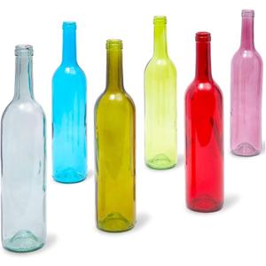 Juvale 6 Pack Decorative Colored Wine Bottles for Home Decor - Empty Glass Colored Bottles in 6 Assorted Colors - 750ml (2.8 x 12.75 In)