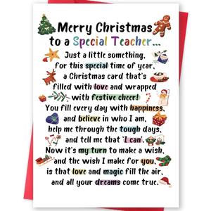 3 x Merry Christmas Card for Teacher, Funny Teacher Christmas Cards Gifts from Students, Lovely Xmas Holiday Card for Teachers (es147)