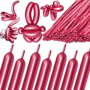 260 Metallic Red Long Balloons for Balloon Garland Thickening Skinny Latex Twisting Animals Modeling Christmas Birthday Wedding Party Festival Decorations 100pcs