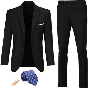 Men Suit 2 Piece Groomsmen Tuxedo Prom Blazer Slim Fit Suits Two Button Wedding Dress Jacket Pants Set with Tie (Medium, Black)