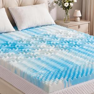 Sweetcrispy Cooling Memory Foam Mattress Topper Queen, 4 Inch 5-Zone Gel | Gel Infused Pad, Sleeper Sofa, RV Camper, Ventilated Breathable, Soft Bed Pad