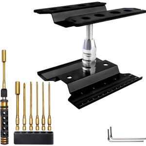 RC Hex Driver Set & RC Car Repair Work Stand Repair Tool Set 360 Degree Rotation for 1/8 1/10 1/12 1/16 1/18 RC Crawler Truck Buggy Rally (Black)