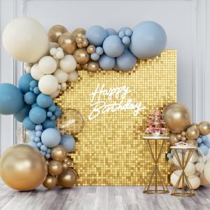 Shimmer Wall Backdrop Light Gold Wall Panels 24Pcs Square Sequin Shimmer Wall Backdrop Decoration for Birthday Party,Wedding, Anniversary