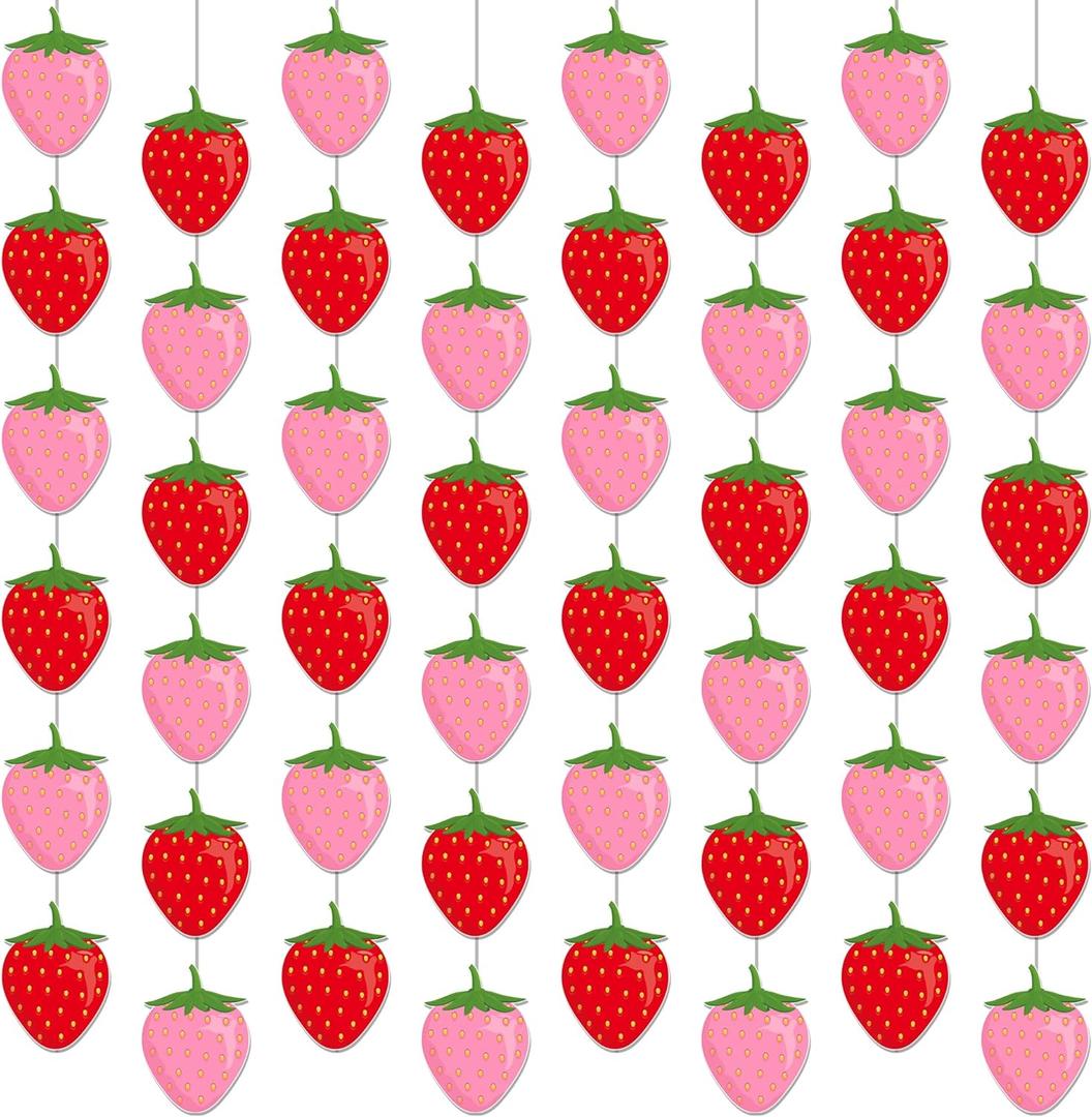 Strawberry Hanging Garland Berry First Birthday Decor 8PCS Strawberry Baby Shower Decorations Red and Pink Berry Banners for Strawberry Themed Party Favors Supplies