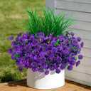 INQCMY Artificial Flowers for Outdoors, 12 Bundles UV Resistant Fake Morning Glory and 2 Bundles Greenery Grass, Silk Faux Plants for Garden Porch Patio Home Decor