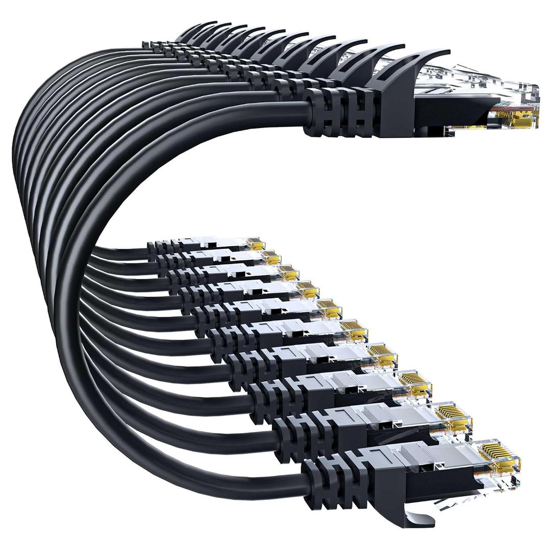 Cat 6 Ethernet Cable 2FT 10Pack, Cat6 Ethernet Patch Cable 10Gbps, High-Speed UTP Cat6 Network Cable Pure Copper, Cat 6 Cable for Home and Office Network, Black