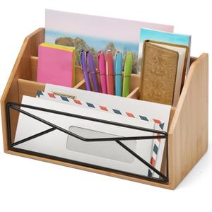 Prosumer's Choice Bamboo Desk Organizer for Office and Home Natural Bamboo Mail Organizer for Countertop - Wooden Desktop Organizer for Mail, Files, Letters, and Tabletop Storage