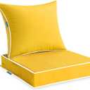 MIULEE Outdoor Seat Cushion Set Yellow 24 x 24 x 4 Inch Waterproof & Fade Resistant Deep Seat and Back Patio Furniture Cushions with Handle and Adjustable Straps Cushions for Chair Couch