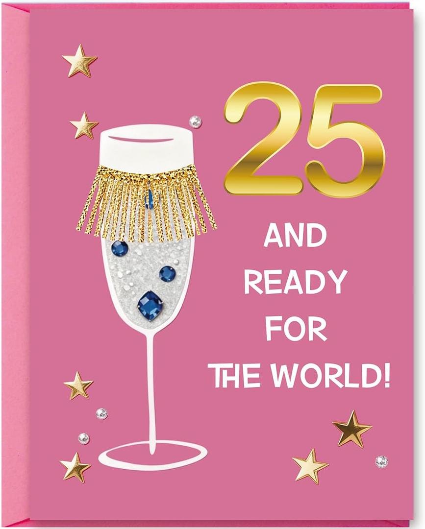 5 x OJsensai Happy 25th Birthday Card Gifts for Daughter Niece Women,5x7inch | 25 Year Old Bday Decoration for Sister Friend Bestie,Heartfelt Inside Message, Idea for Party and Celebration，Pink Envelope