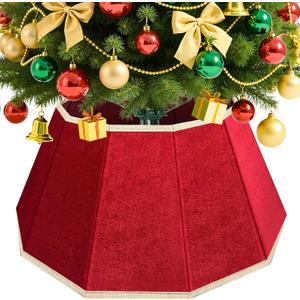 DeckTheHalls Christmas Tree Skirt, Velvet Foldable Christmas Tree Collar, Xmas Tree Skirt for Artificial Christmas Trees Decoration, Festive Holiday Decor for Home, Party, Store (Red)