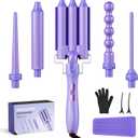 5 in 1 Curling Wand Set (0.35"-1.25") with 3 Barrel Hair Crimper, Bubble Curling Wand and 3 Ceramic Barrels, Curling Iron 1 inch Crimper Hair Tool Waver with Two Temp Control, Gifts for Women, Purple