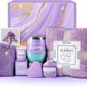 LE CADEAU Mothers Day Birthday Gifts for Mom Grandma Wife Girlfriend Friends Sister, for Women, Self Care Get Well Soon Gifts, Lavender Relaxing Spa Gift Basket Care Package w Blanket