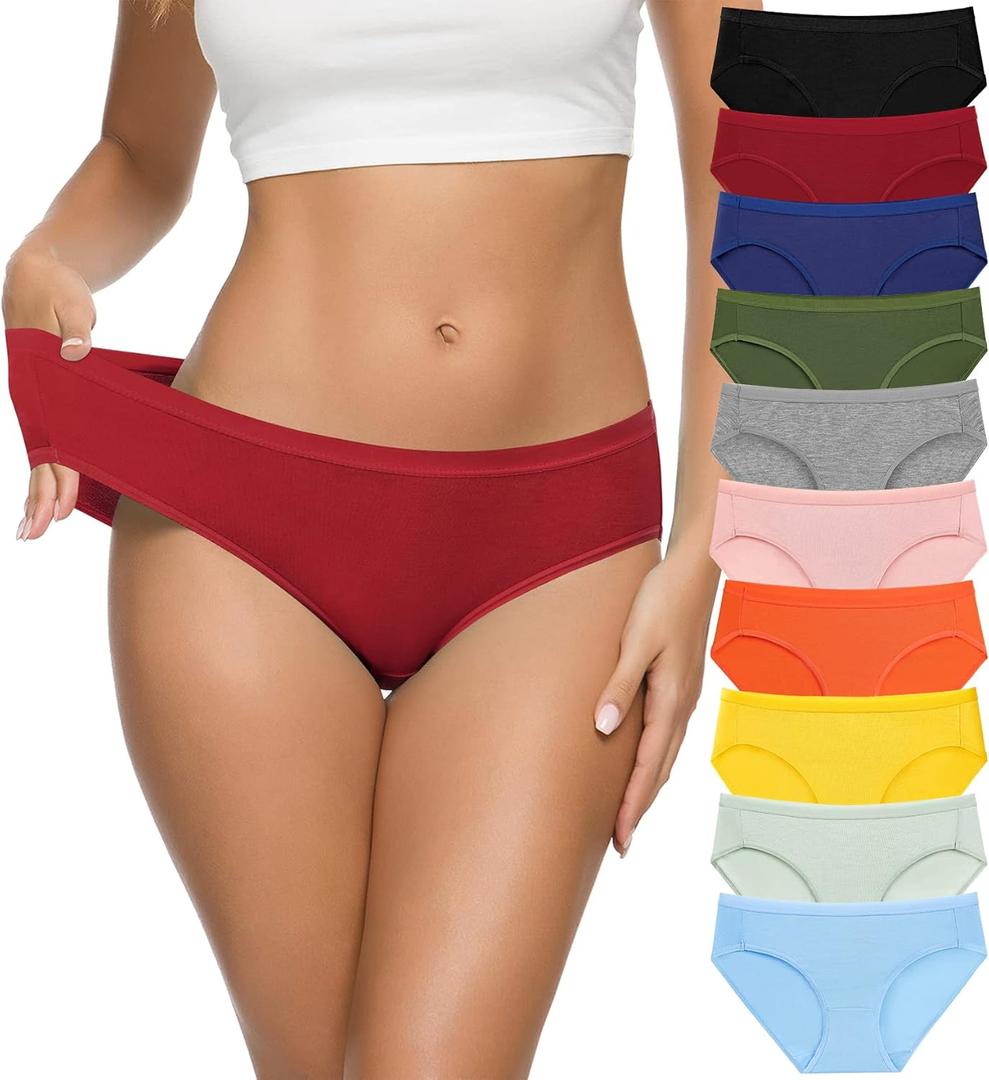 CULAYII Women's Cotton Bikini Panties, High-Cut Full Coverage Stretch Cool Underwear for Women (Multicoloured a - 10 Pack, Small)