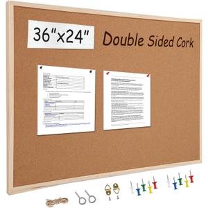 24” x 36” Cork Boards for Walls with Wooden Frame 1pack, Double Sided Office Board for Wall Organizer, Bulletins Board Decorative Hanging Pin Board for School, Home & Office, Notice Board Memo Board