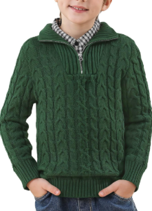 Boys Winter Warm Cable Knit Sweaters Cute Turtle Neck Casual Quarter Zip Pullover 5-8Years