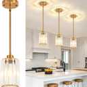 Brushed Gold Pendant Light Fixtures Modern Crystal Kitchen Hanging Lights | 1 Pack Hallway Entryway Ceiling Lights, Adjustable Height Pendant Lighting for Dining Room Bathroom Over Island Above Sink