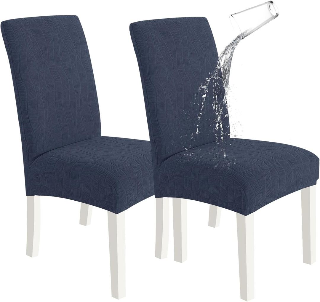 SYSLOON Waterproof Chair Covers for Dining Chairs – 2 Pack,Navy Blue | 100% Waterproof Material,Washable & Removable,Protect Against Spills,Dining Chairs