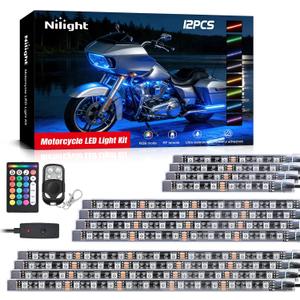 Nilight - TL-35 12PCS Motorcycle RGB Led Light Kit Waterproof Multi-Color Atmosphere Lights Lamp with Dual RF Wireless Remote Controllers for Harley Davidson Honda Kawasaki Suzuki