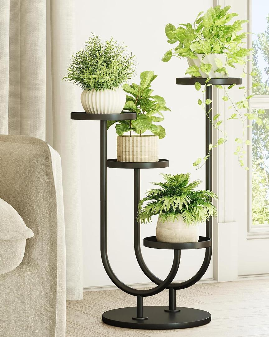 Bamworld Metal Plant Stand 4 Pots Corner Black