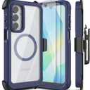 for Samsung Galaxy A16 5G Case, [Transparent & Holster Series] Belt Clip Full Body Shockproof Protective Cell Phone Cover with 2 Pack Tempered Glass Screen Protector (Blue/Clear)