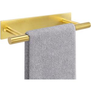 NearMoon Self Adhesive Hand Towel Holder/Towel Ring, Stainless Steel Hand Towel Bar Rustproof Stick on Wall-Towel Rack for Bathroom/Kitchen, 9 Inch Round Adhesive and Wall Mounted (Brushed Gold)