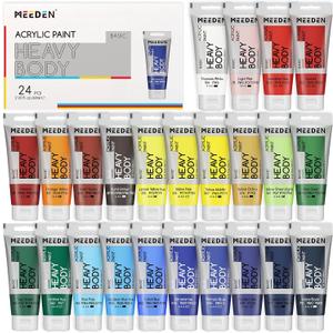 MEEDEN Heavy Body Acrylic Paint - Basic Satin Finish 24 x 60ml (2 oz) Color Paint Set for Adults - Rich Pigment Art Craft Paints for Canvas Clay Wood