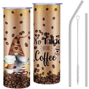 Havawish Gnome Coffee Tumbler 20oz Glitter Brown Cup Tumbler with Lid and Straw Coffee Lovers Gift Insulated Travel Mugs for Birthday Gifts(Gnome) 1Count 2 Straws