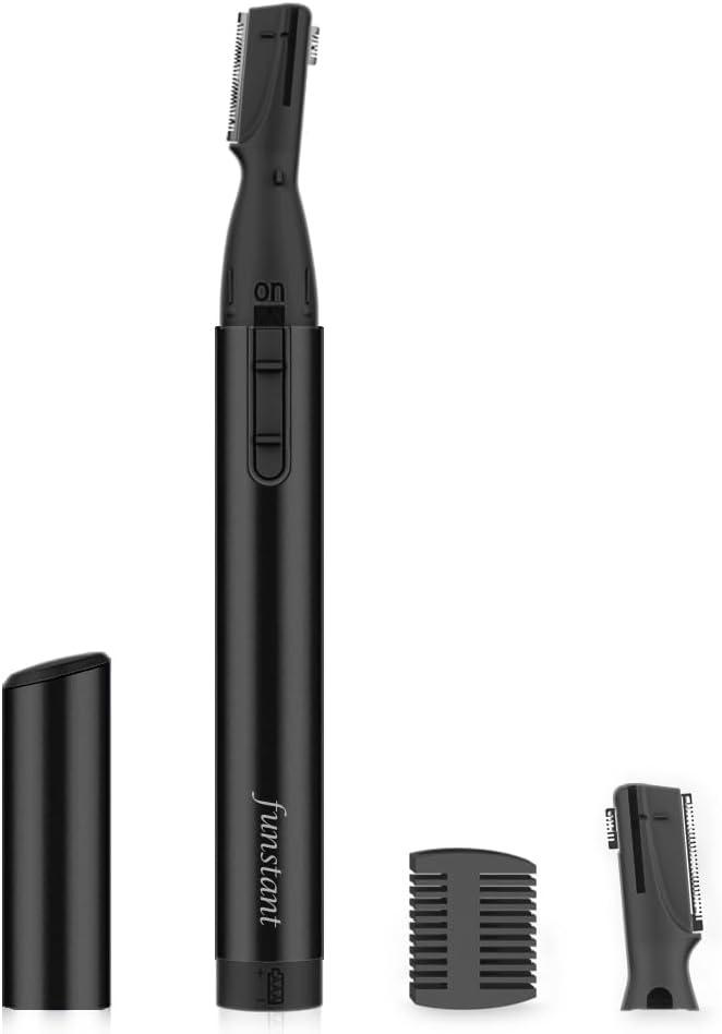 Upgraded Eyebrow Trimmer for Men, Precision Detailer Battery-Operated Eyebrow Razor and Shaper, Electric Facial Hair Trimmer with Comb, Dual-Blade Grooming Tool, No Pulling Sensation (Slate Black)