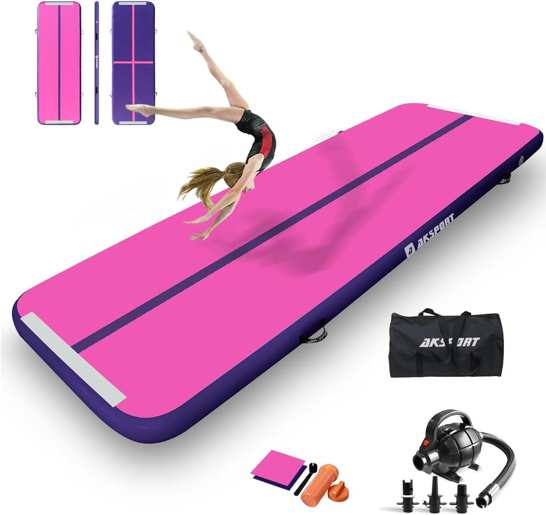 AKSPORT Gymnastics Air Mat Tumble Track Tumbling Mat Inflatable Floor Mats with Air Pump for Home Use/ Tumble/ Gym/ Training/ Cheerleading/ Parkour/ Beach/ Park/ Water (10ftx3.3ftx4inch, Fuchsia)