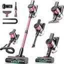 Cordless Vacuum Cleaner, 10-in-1 Vacuum Cleaners for Home with 28.75 in Hose, LED Display, Anti-Tangle Brush, Lightweight Stick Vacuums for Carpet, Pet Hair, Hardwood Floors, Dryer (Pink)