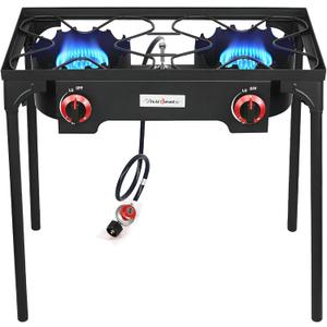 VIVICREATE Propane Grill 2 Burner Outdoor Propane Stove Portable Gas Grill High-Pressure Camping Stove Double Burner Cooker for Camping Backyard BBQ Outdoor Cooking