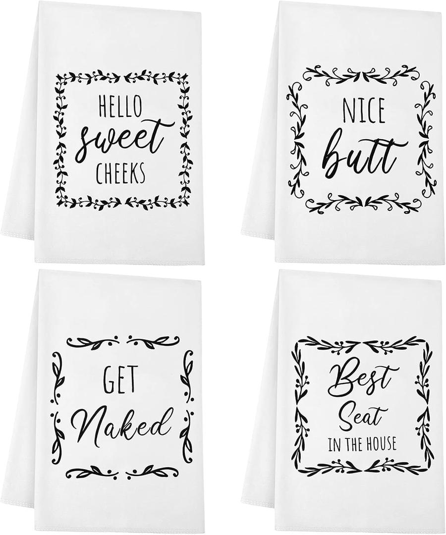 4 Pieces Funny Hand Towel with Sayings Decorative Kitchen Rustic Bath Hand Towels for Bathroom Kitchen Farmhouse Restroom, 16 x 24 Inch
