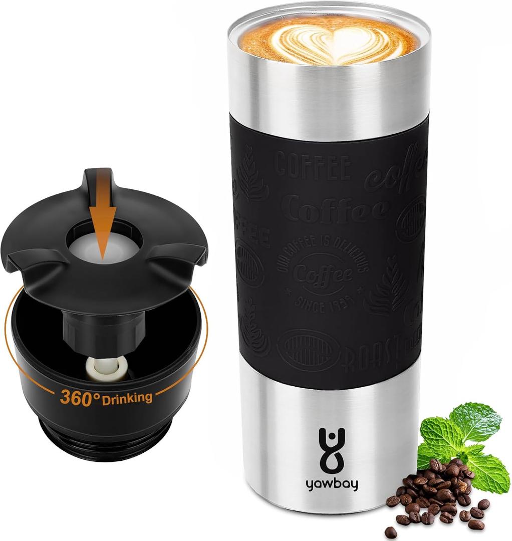 Travel Coffee Mug Spill Proof,17 Oz Travel Mug with 360Drinking Lid,Double Wall Vacuum Insulated Travel Mug Stainless Steel Tumbler Thermal Coffee Mugs for Hot and Cold Drinks(Black)