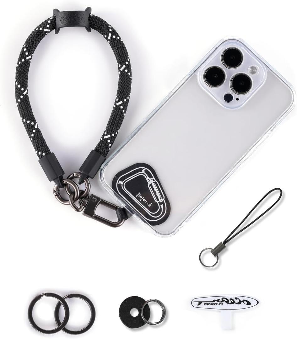 Projectcb Hand Wrist Phone Strap,Phone Lanyard Patch ×2,Cell Phone Case Holder,Wristlet Strap for Key,AirPods,Camera (Blackshadow, 12inch)