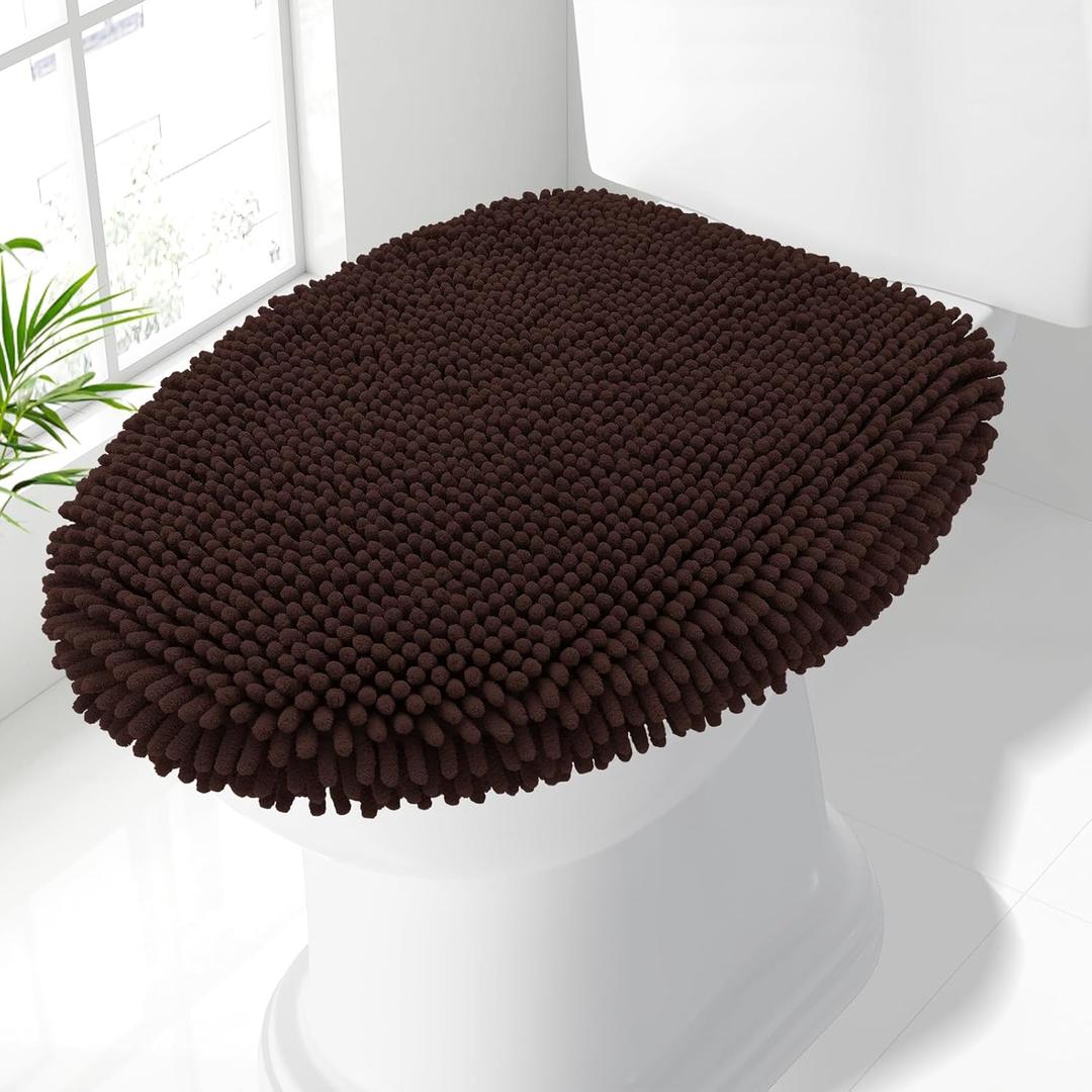Smiry Soft Chenille Bathroom Toilet Lid Cover, Machine Washable Covers, 17.5x15, Fits Most Round, Elongated and Oblong Lids, Accessories Decor, Brown