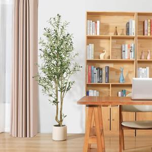 6ft Artificial Olive Tree Faux Silk Plant, 6 Feet Olive Trees Indoor with Lively Artifical Wood Trunk and Lifelike Fruits, Good Choice for Modern Home Office Living Room Decor, 1 Pack